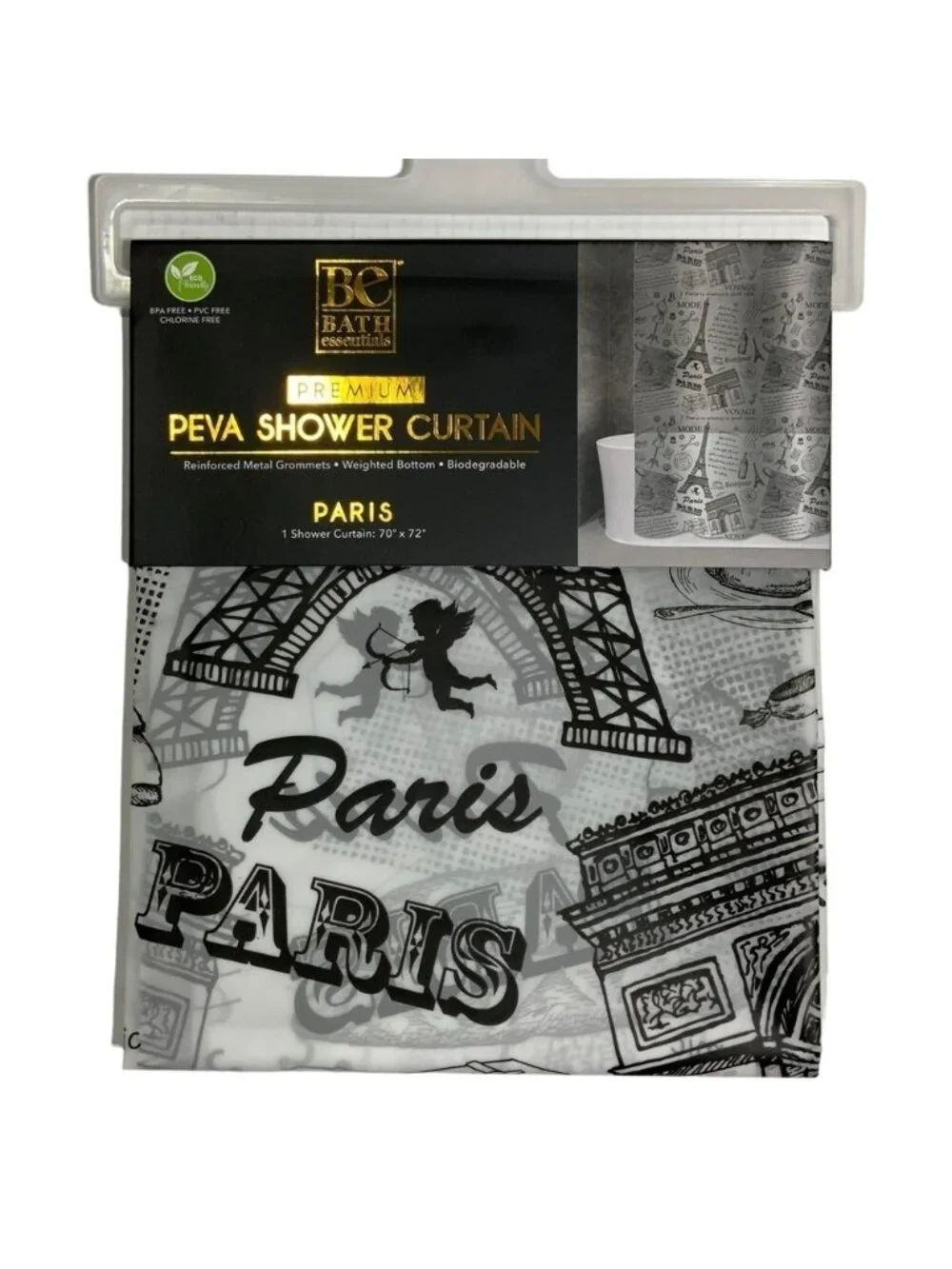 Paris Eiffel Tower French Shower Curtain Parisian Decor Black White 70 X 72 in